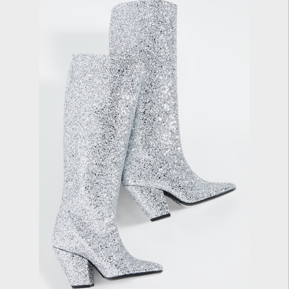 Incredible Simon Miller High Slant Boots Leather Silver Glitter 7.5